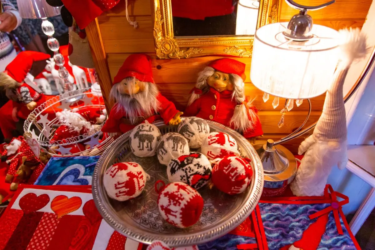 Christmas ornaments in a souvenir shop in Honningsvag, Norway