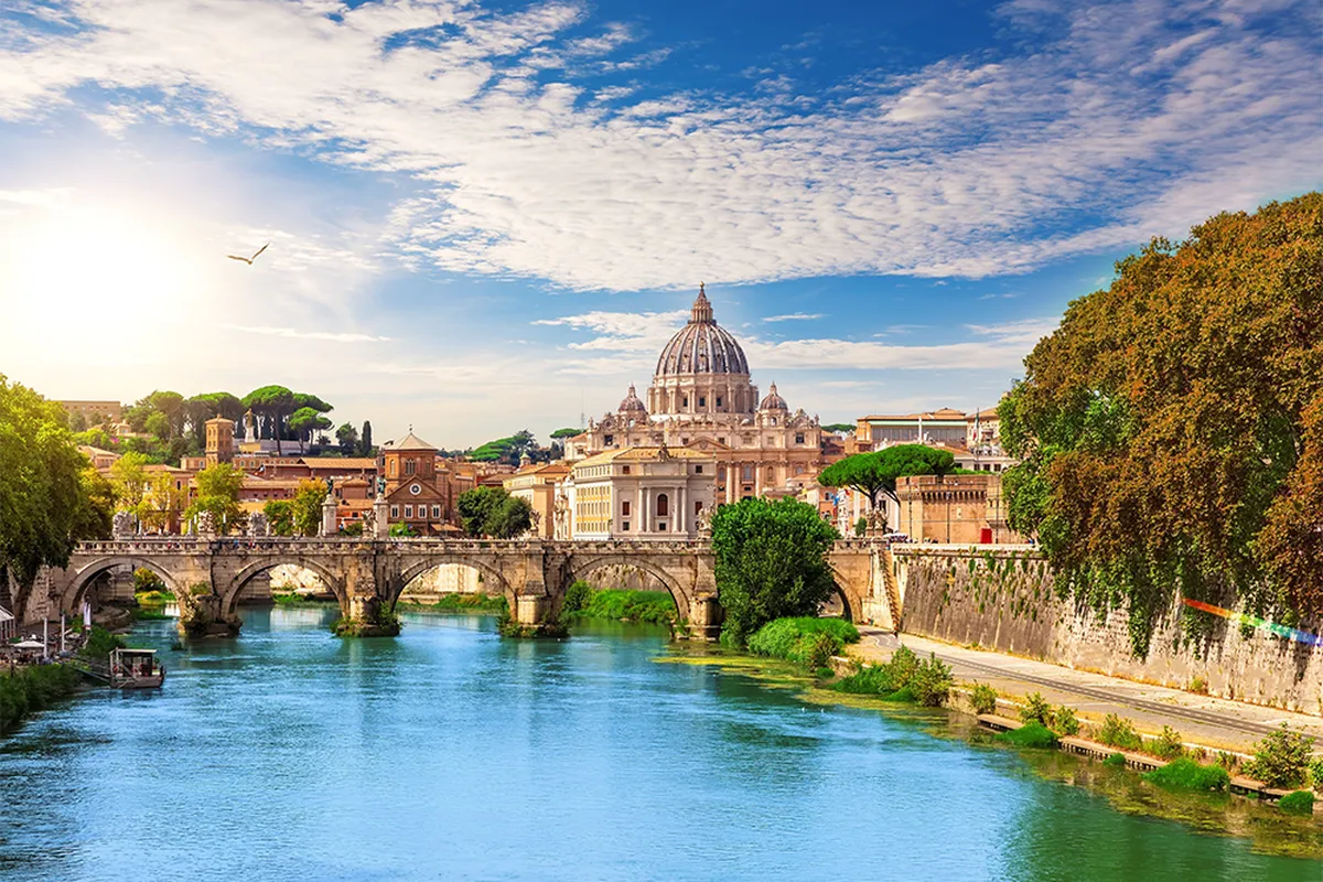 St Peters Basilica and the Aelian Bridge in Vatican City