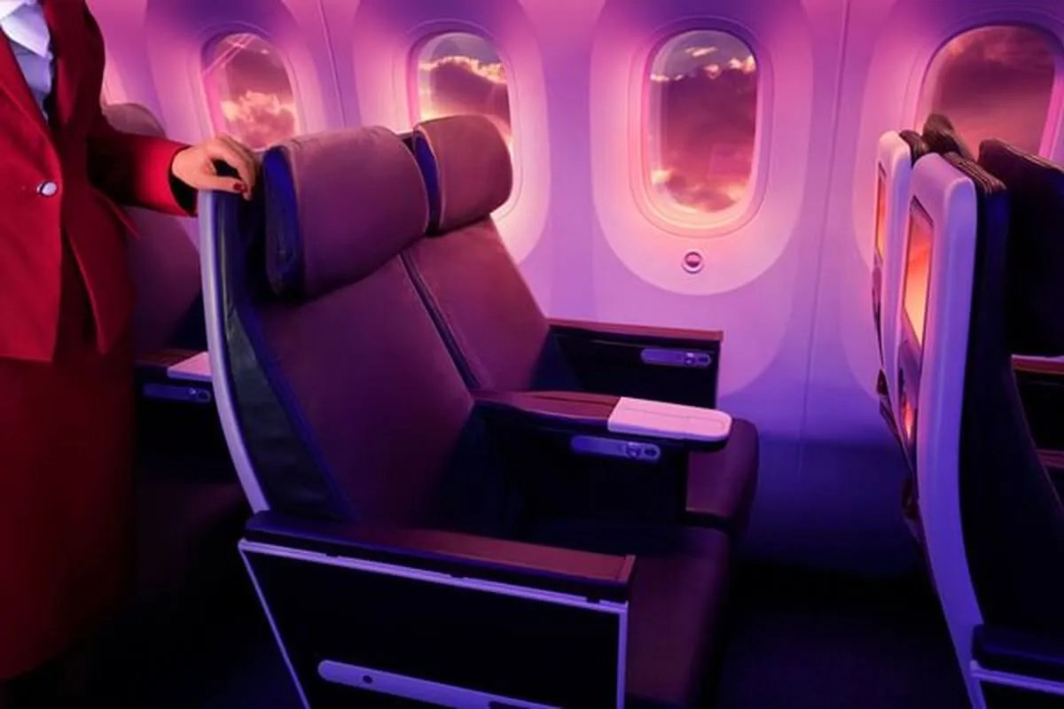 Virgin Atlantic cabin with a row of Premium seats