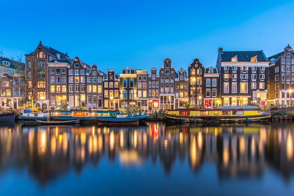View of Amsterdam and the canals at night