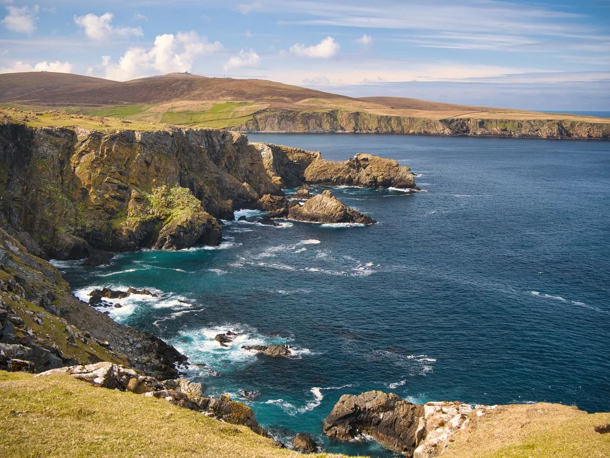 Views of the cliffs and sea on the Shetland Islands