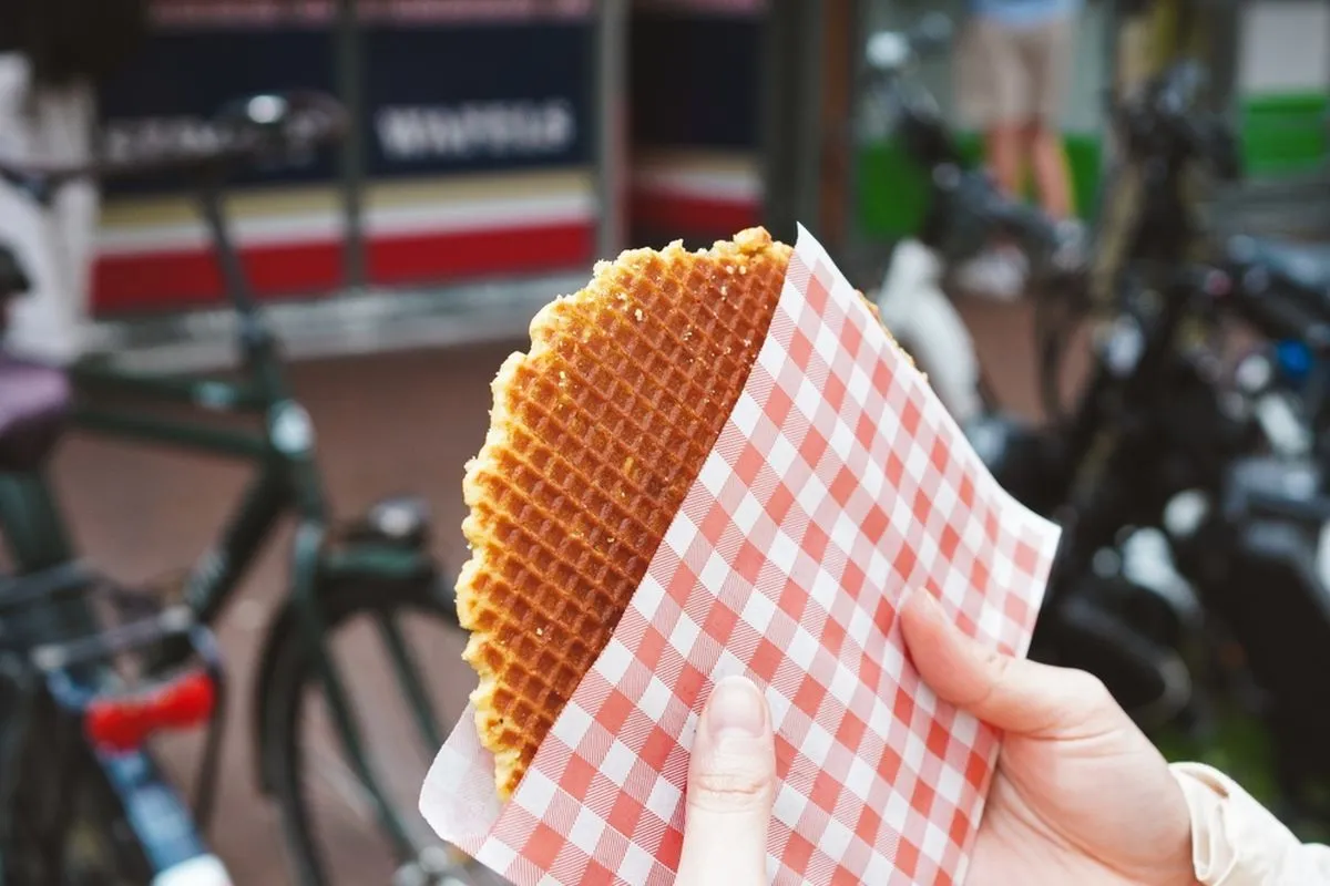 A close-up of a stroopwafel