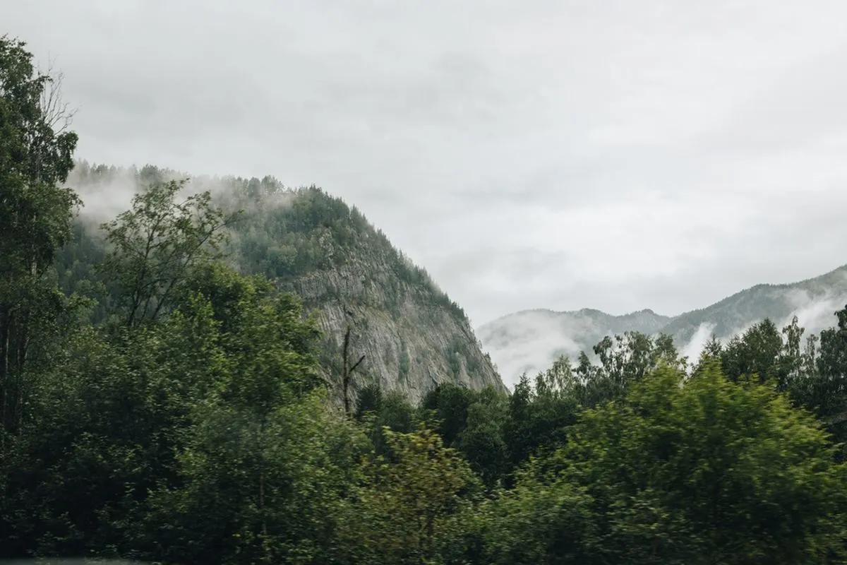 Foggy weather over the Fjords in autumn