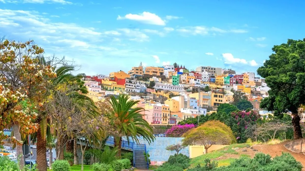 Panoramic view from park of old uptown with colorful houses in Las Palmas. Gran Canaria, Canary Islands, Spain