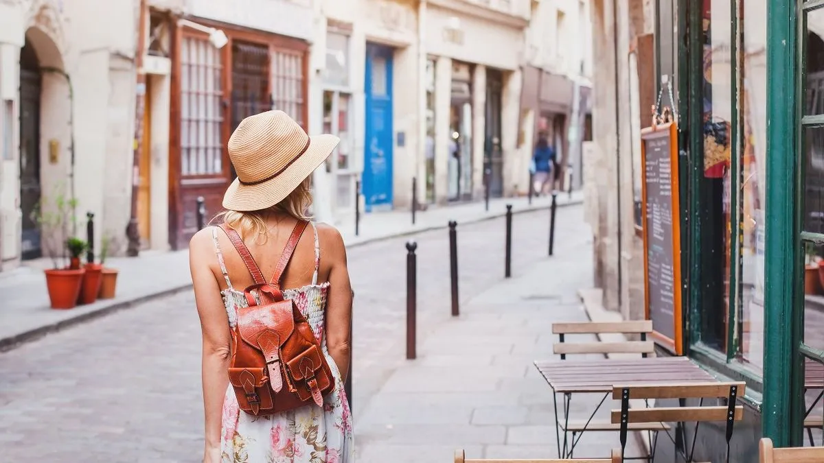 Woman exploring city