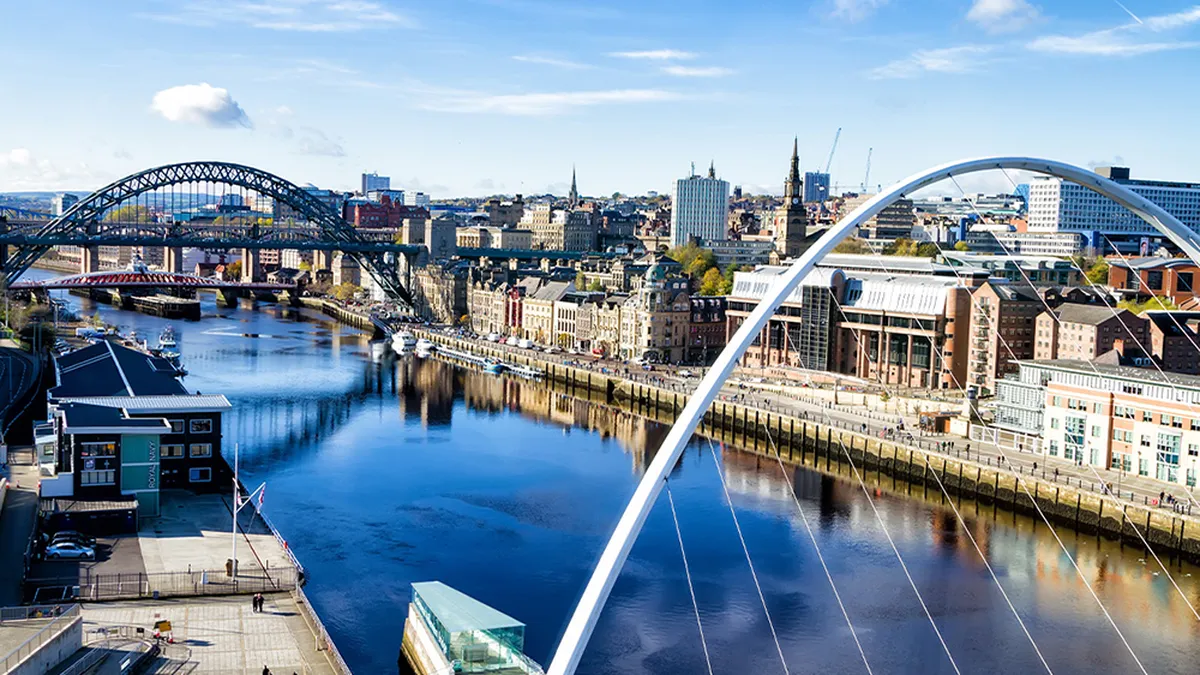 River view of Newcastle with the Tyne Bridge and Gateshead Millennium Bridge