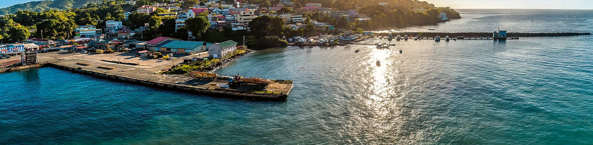 A view east across the port of Scarborough, Tobago on a bright morning