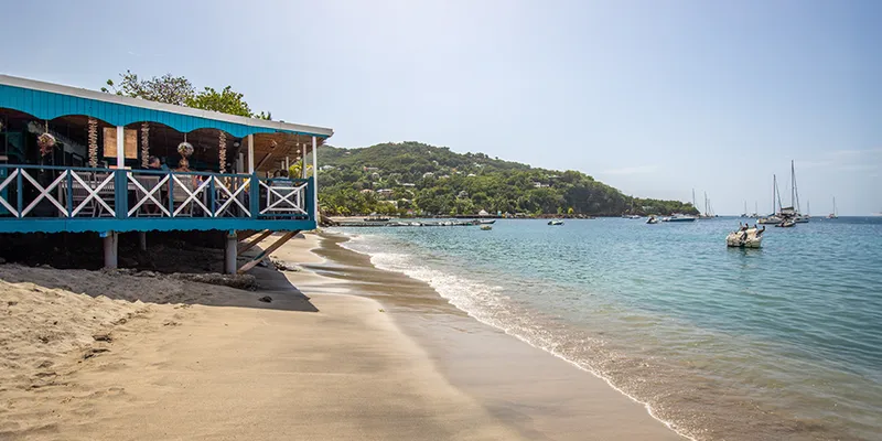 A beach in the Caribbean on the Atlantic coast in Deshaies, Guadeloupe, French Antilles