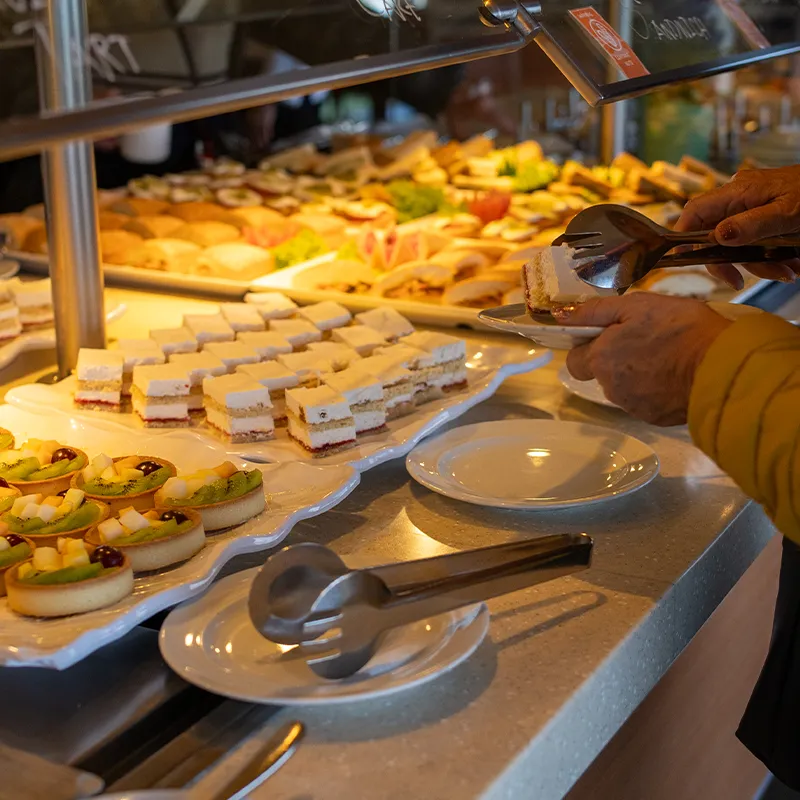 Layered cakes and fruit tarts, from the Borough Market