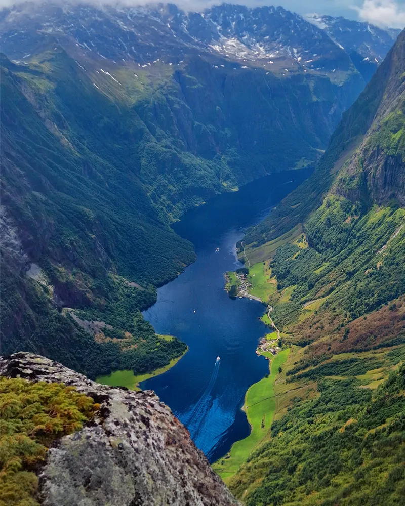 view off Nordfjordeid, Norway for top off a mountain