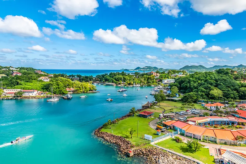 View from the sea of Castries, Caribbean Islands