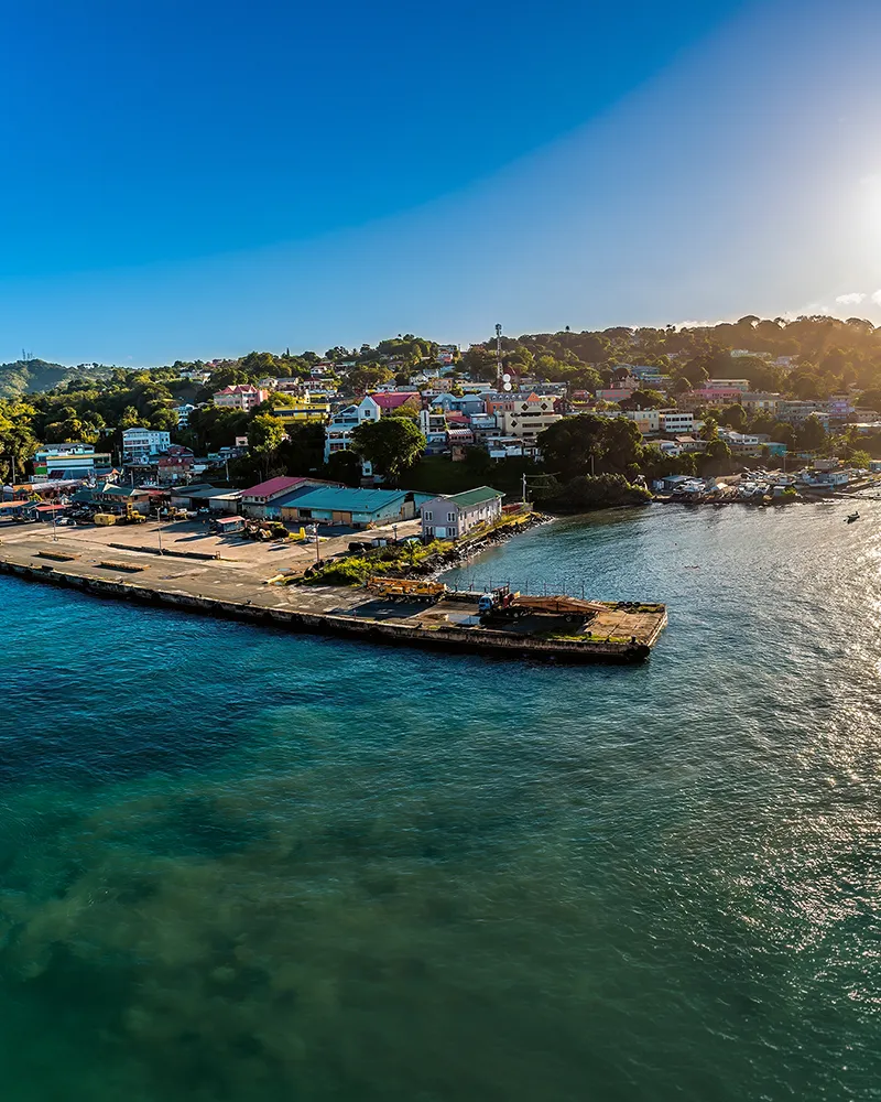 A view east across the port of Scarborough, Tobago on a bright morning