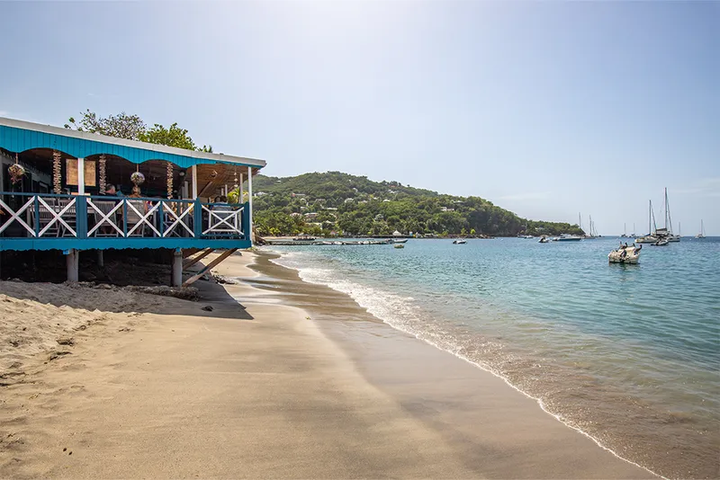 A beach in the Caribbean on the Atlantic coast in Deshaies, Guadeloupe, French Antilles