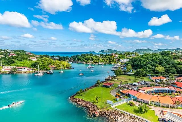 View from the sea of Castries, Caribbean Islands
