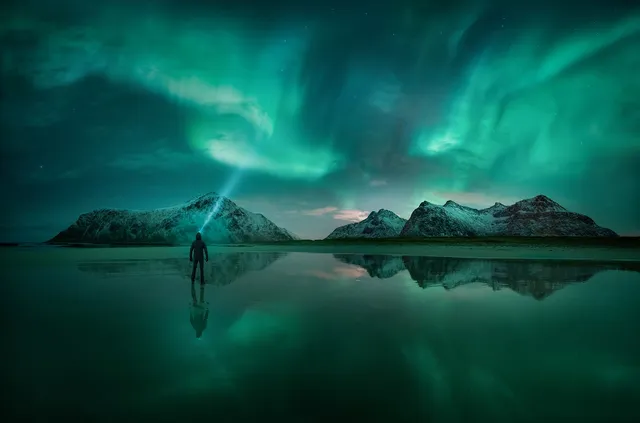 Northern Lights captured over Lofoten Islands, Norway
