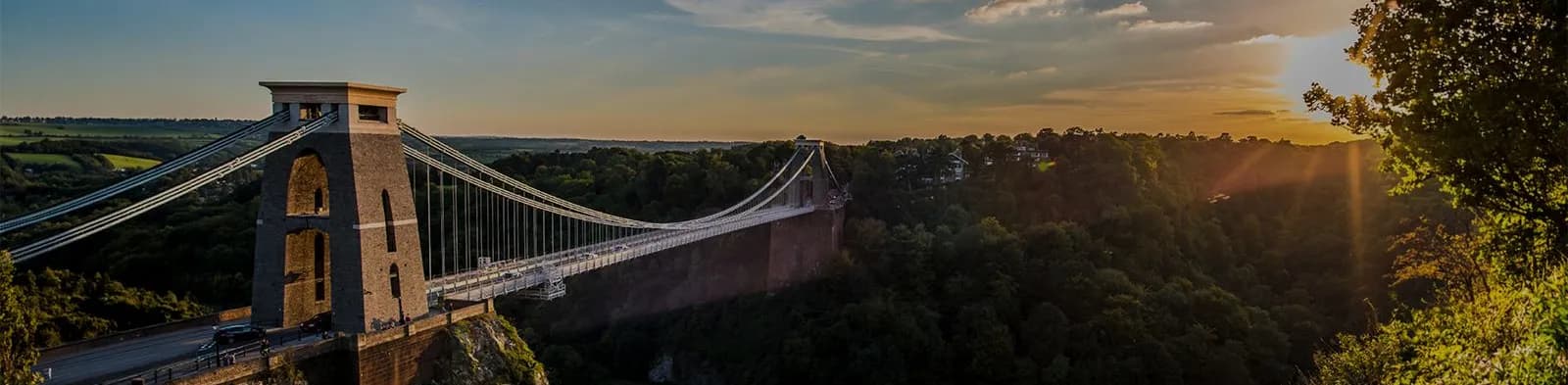Suspension bridge spanning a wooded gorge in Bristol