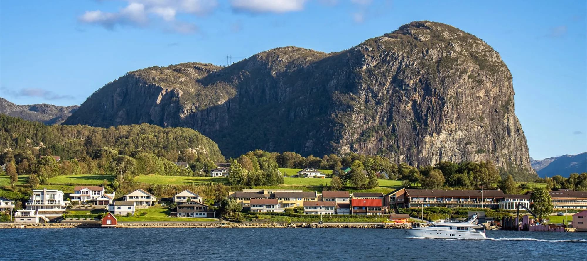 Lysefjord or fjord of light. Spectacular landscape from the deck of a ship, in certain places it is as deep as the mountains are high. Stavanger, Norway