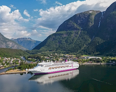 Ambience cruise ship in Eidfjord, Norway on a Norwegian Fjord cruise