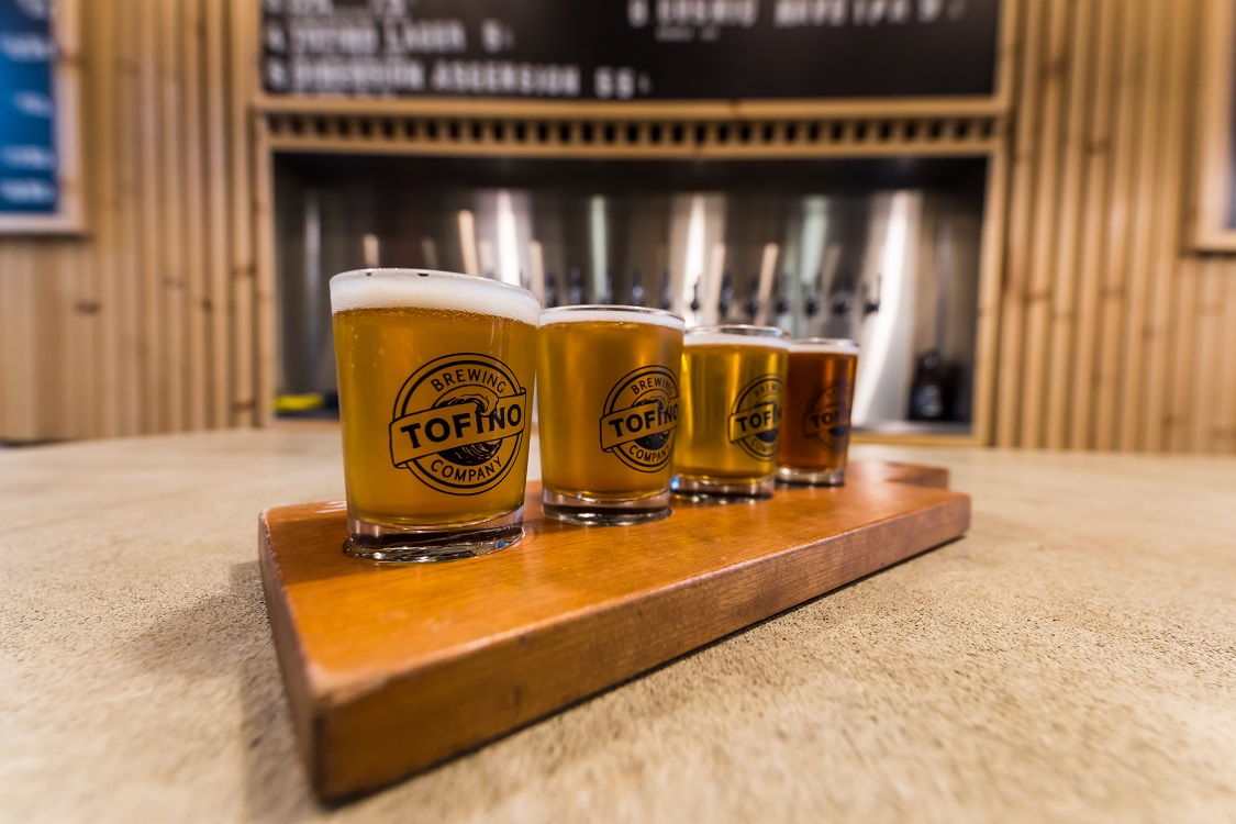 Flight of craft ales from the Tofino Brewing Company, Canada