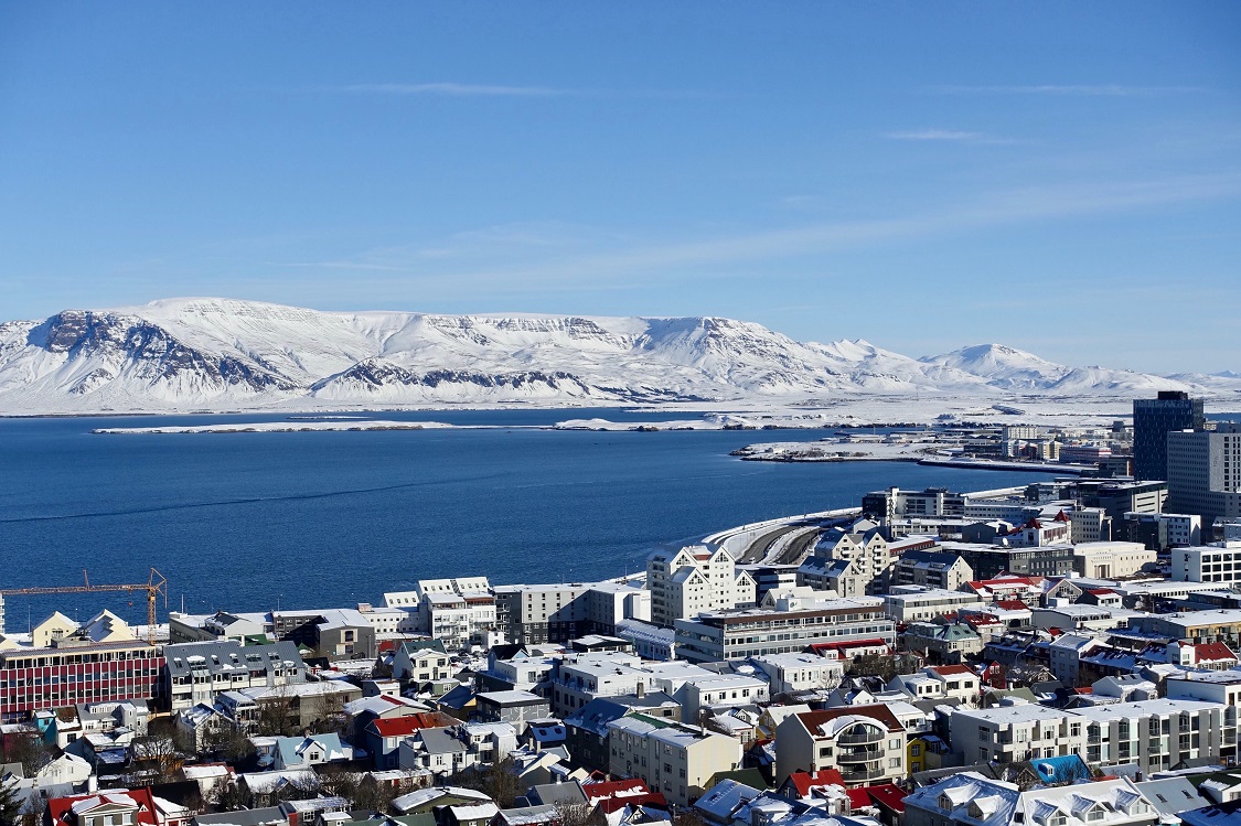 View from Reykjavik Clock Tower in the snow