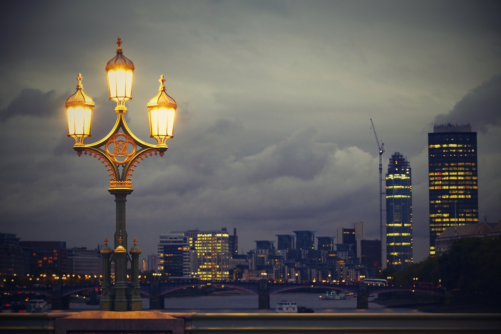London at night lit by a street lights