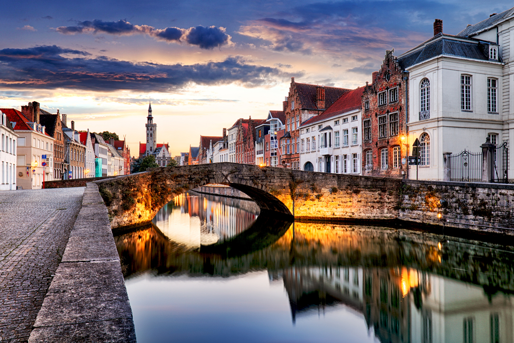 The view of the bridge in Bruges